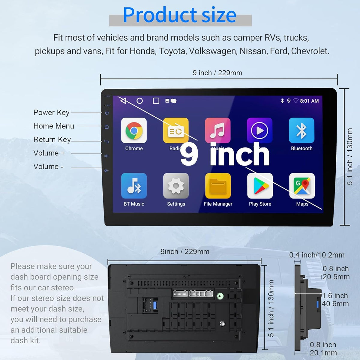 9" Car Radio 2 DIN GPS FM RDS WIFI w/ Rear Camera For Android Auto IOS CarPlay V201-CAR0019BL8AU