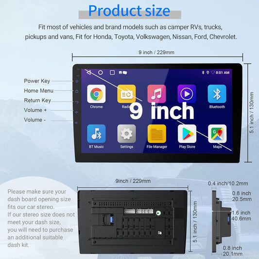 9" Car Radio 2 DIN GPS FM RDS WIFI w/ Rear Camera For Android Auto IOS CarPlay V201-CAR0019BL8AU