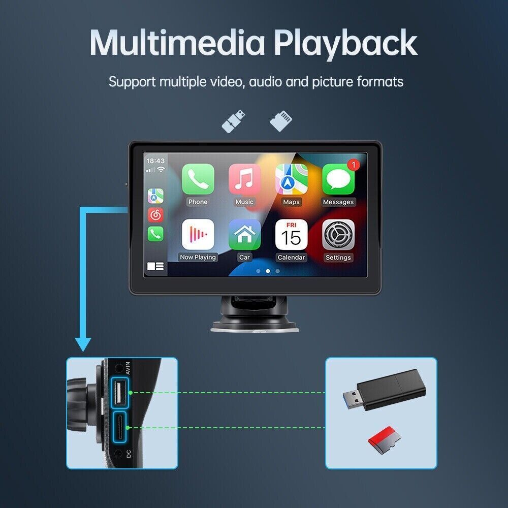 7 inch Portable Wireless Car Radio Auto Stereo Apple Carplay Android Bluetooth + Cam V201-CAR5007BL8AU