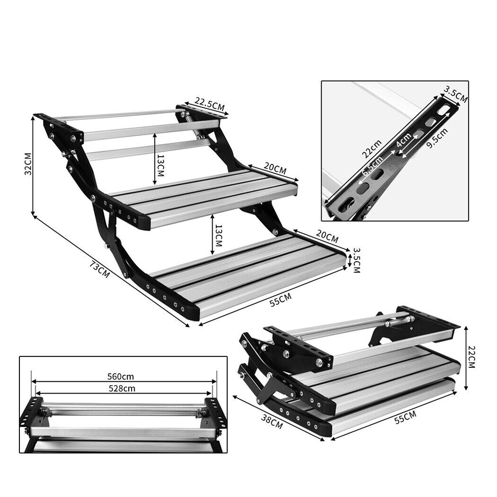 Aluminium Double Caravan Step Pull Out Folding Steps For Road RV Camper Trailer V201-CARPET2492BL8AU