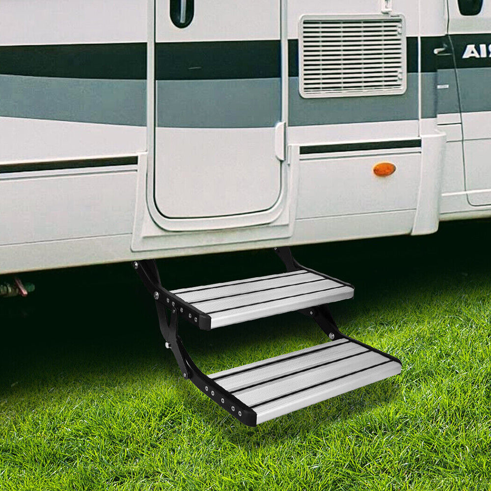Aluminium Double Caravan Step Pull Out Folding Steps For Road RV Camper Trailer V201-CARPET2492BL8AU