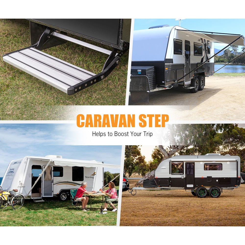 Caravan Step Aluminium 200KG Pull Out Step Folding Camper Trailer Motorhome Step V201-CARSTEP0055BL8AU