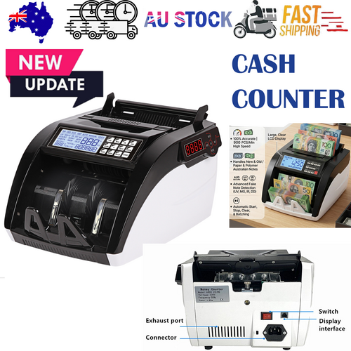 Australian Note Bill Money Cash Counter Machine with Value Count 4" LED Display V201-CASH0001BL8AU
