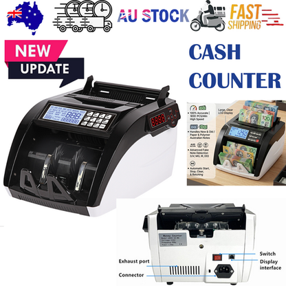 Australian Note Bill Money Cash Counter Machine with Value Count 4" LED Display V201-CASH0001BL8AU
