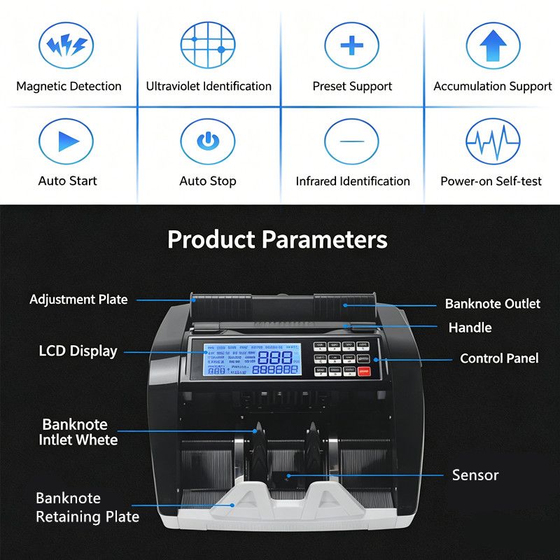 Australian Note Bill Money Cash Counter Machine with Value Count 4" LED Display V201-CASH0001BL8AU