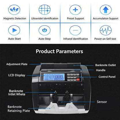 Australian Note Bill Money Cash Counter Machine with Value Count 4" LED Display V201-CASH0001BL8AU
