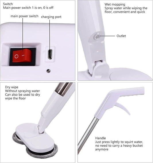Cordless Electric spin 6Mops Cleaner 5In1 Floor Polisher Sweeper Washer Scrubber V201-CLN0001WH8AU