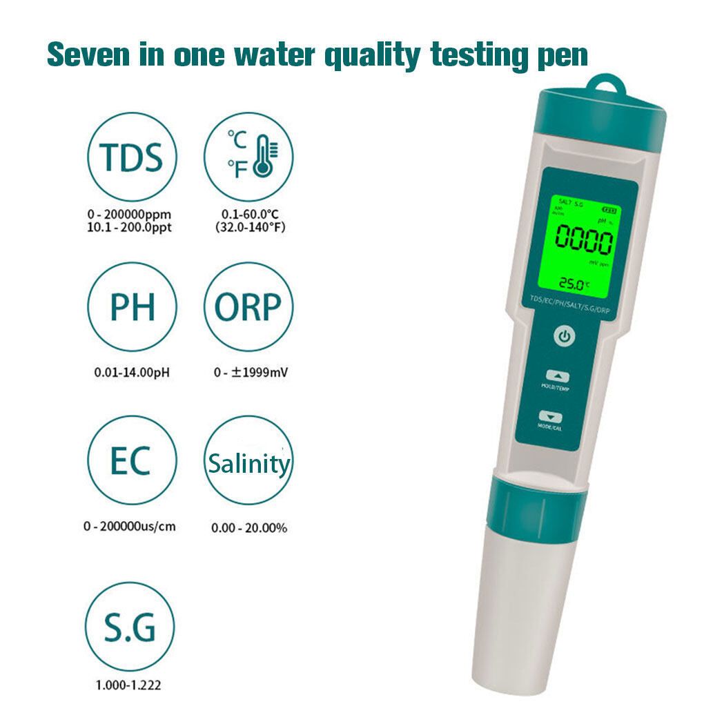 7 In 1 PH Meter TDS/EC/Salt/Temp Water Quality Monitor Tester Pen Pool Aquarium V201-CSBCZ1117