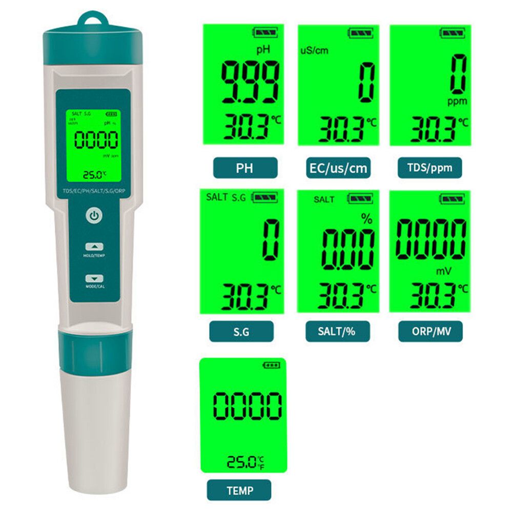 7 In 1 PH Meter TDS/EC/Salt/Temp Water Quality Monitor Tester Pen Pool Aquarium V201-CSBCZ1117