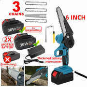 6" Mini Cordless Electric Chainsaw Powered Wood Cutter Rechargeable&2X Battery V201-CSFDZ0036BU