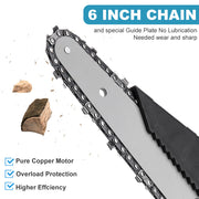 6" Mini Cordless Electric Chainsaw Powered Wood Cutter Rechargeable&2X Battery V201-CSFDZ0036BU