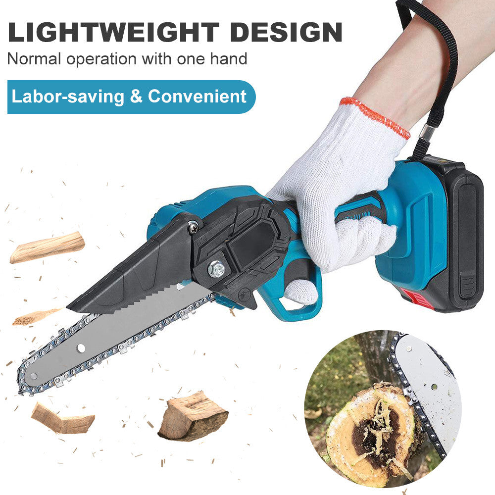 6" Mini Cordless Electric Chainsaw Powered Wood Cutter Rechargeable&2X Battery V201-CSFDZ0036BU