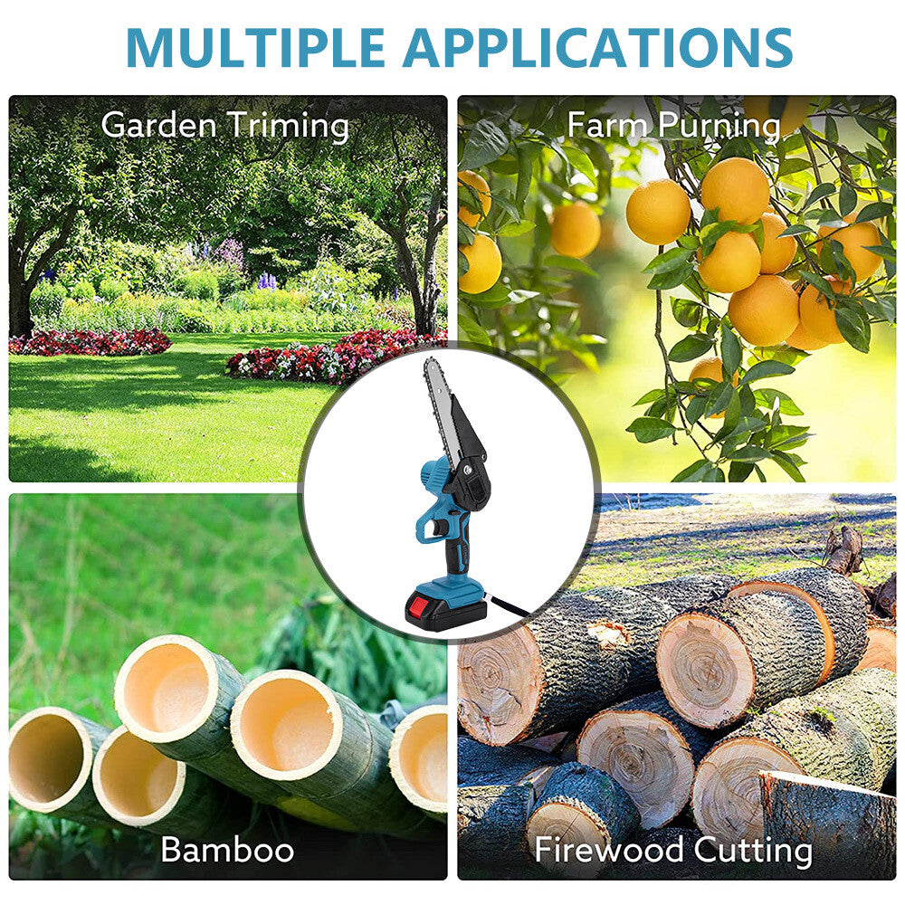 6" Mini Cordless Electric Chainsaw Powered Wood Cutter Rechargeable&2X Battery V201-CSFDZ0036BU