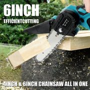 4"+ 6" Chainsaw Cordless Rechargeable Wood Cutter Saw Chain Saws Electric New V201-CSFDZ0036BU2