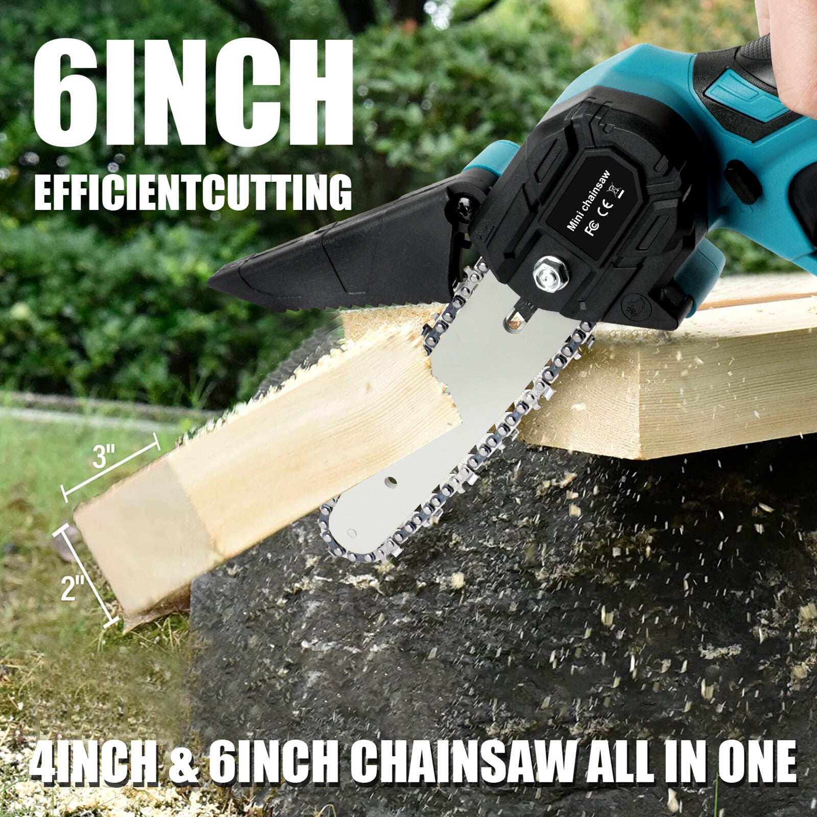 4"+ 6" Chainsaw Cordless Rechargeable Wood Cutter Saw Chain Saws Electric New V201-CSFDZ0036BU2
