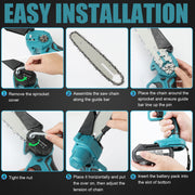4"+ 6" Chainsaw Cordless Rechargeable Wood Cutter Saw Chain Saws Electric New V201-CSFDZ0036BU2