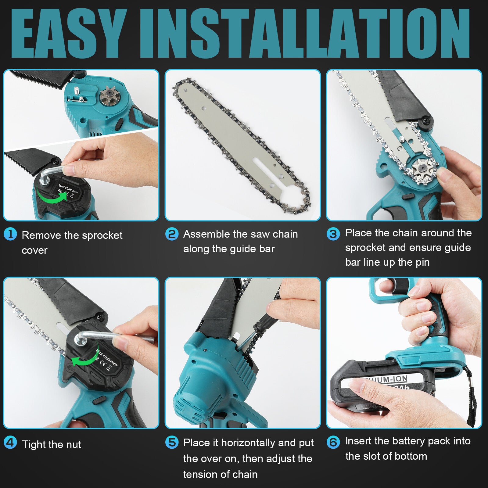 4"+ 6" Chainsaw Cordless Rechargeable Wood Cutter Saw Chain Saws Electric New V201-CSFDZ0036BU2
