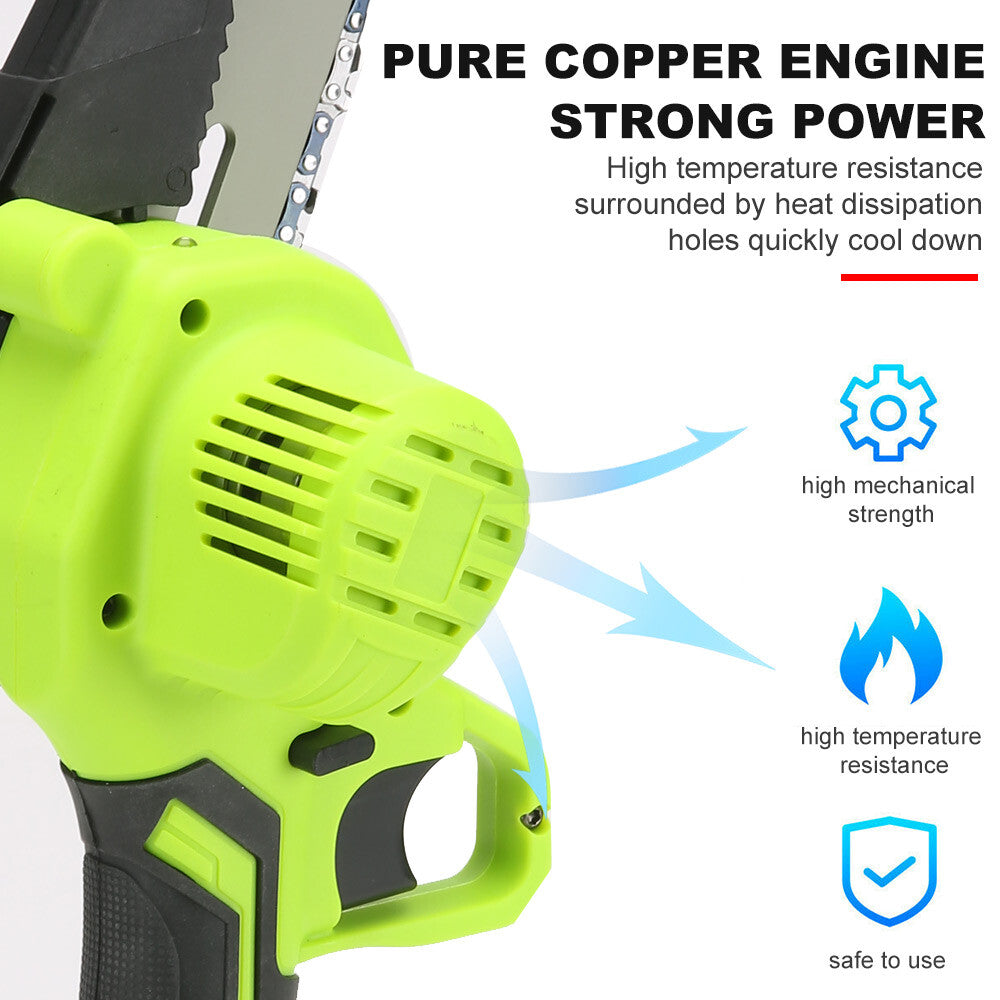 6" Mini Cordless Electric Chainsaw 2X Battery Powered Wood Cutter Rechargeable V201-CSFDZ0036GR