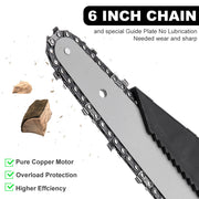 6" Mini Cordless Electric Chainsaw 2X Battery Powered Wood Cutter Rechargeable V201-CSFDZ0036GR