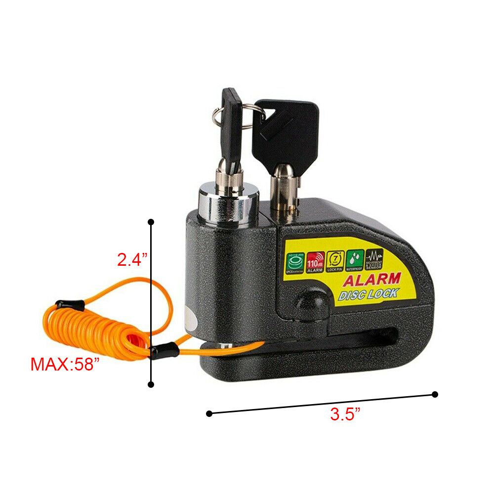Black Motorcycle Alarm Disc Lock Motor Bike Brake Security Electric Bicycle Lock AU V201-CSHBZ1110BL