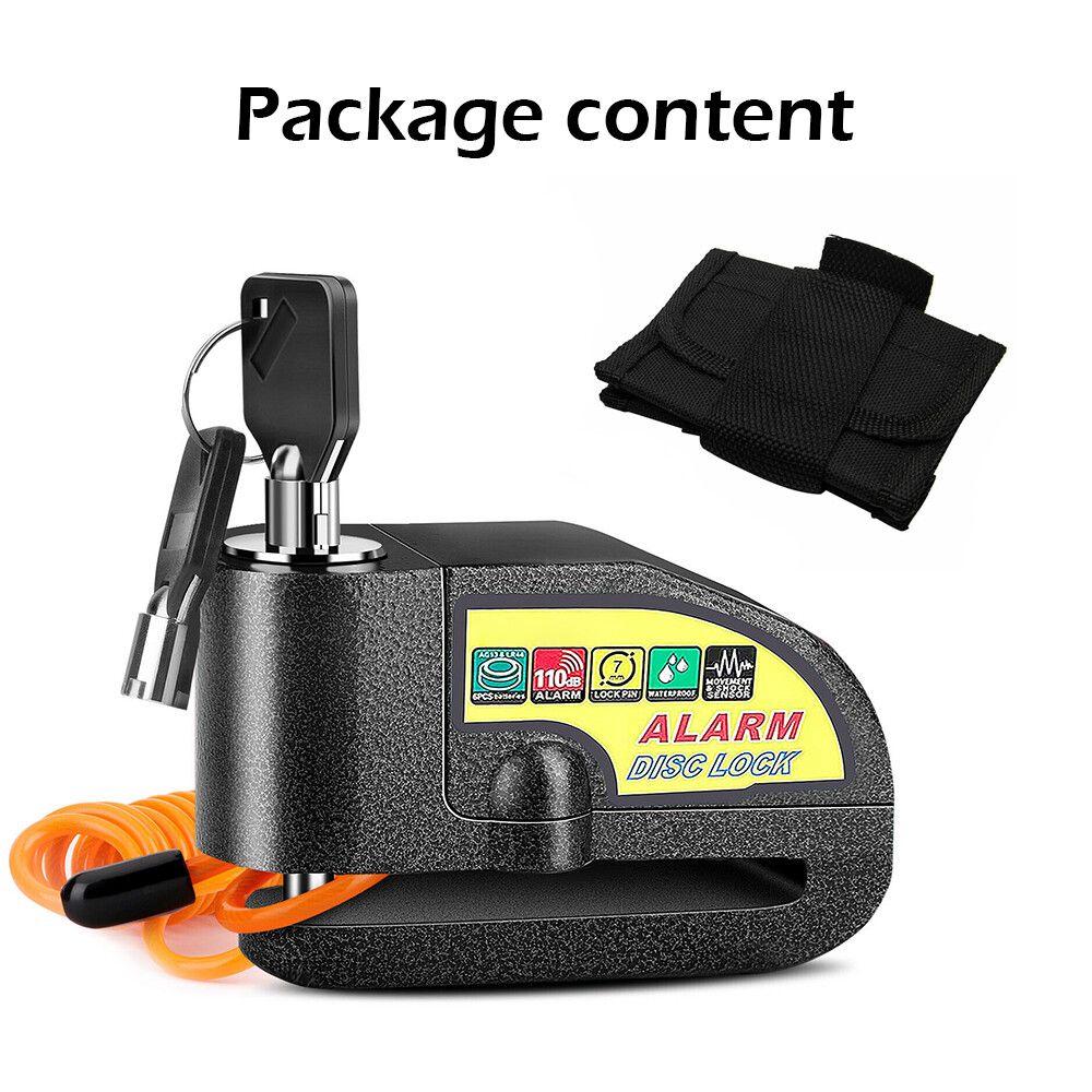 Black Motorcycle Alarm Disc Lock Motor Bike Brake Security Electric Bicycle Lock AU V201-CSHBZ1110BL