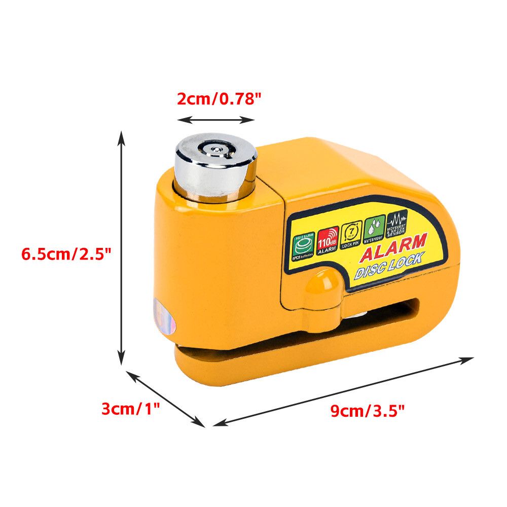 Yellow Motorcycle Alarm Disc Lock Motor Bike Brake Security Electric Bicycle Lock AU V201-CSHBZ1110YL