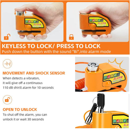 Yellow Motorcycle Alarm Disc Lock Motor Bike Brake Security Electric Bicycle Lock AU V201-CSHBZ1110YL