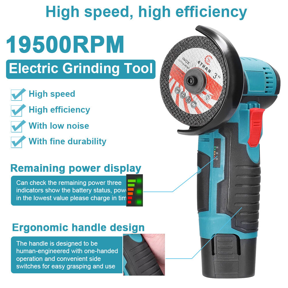 800W Mini Cordless Brushless Angle Grinder Cutting Tool W/ 2x Battery & Charger V201-CUT0012BU8AU