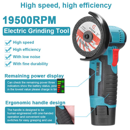 800W Mini Cordless Brushless Angle Grinder Cutting Tool W/ 2x Battery & Charger V201-CUT0012BU8AU