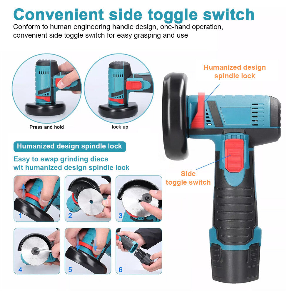 800W Mini Cordless Brushless Angle Grinder Cutting Tool W/ 2x Battery & Charger V201-CUT0012BU8AU