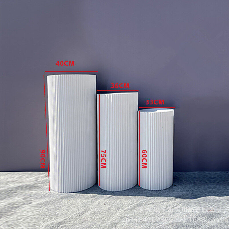 3x Metal Wedding Plinths Cylinder Pedestal Stand Ripple Cake Dessert Display V201-CYL0003WH9AU