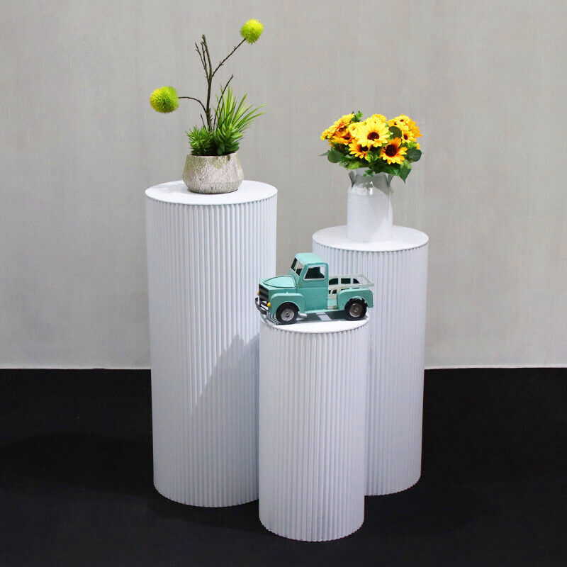 3x Metal Wedding Plinths Cylinder Pedestal Stand Ripple Cake Dessert Display V201-CYL0003WH9AU