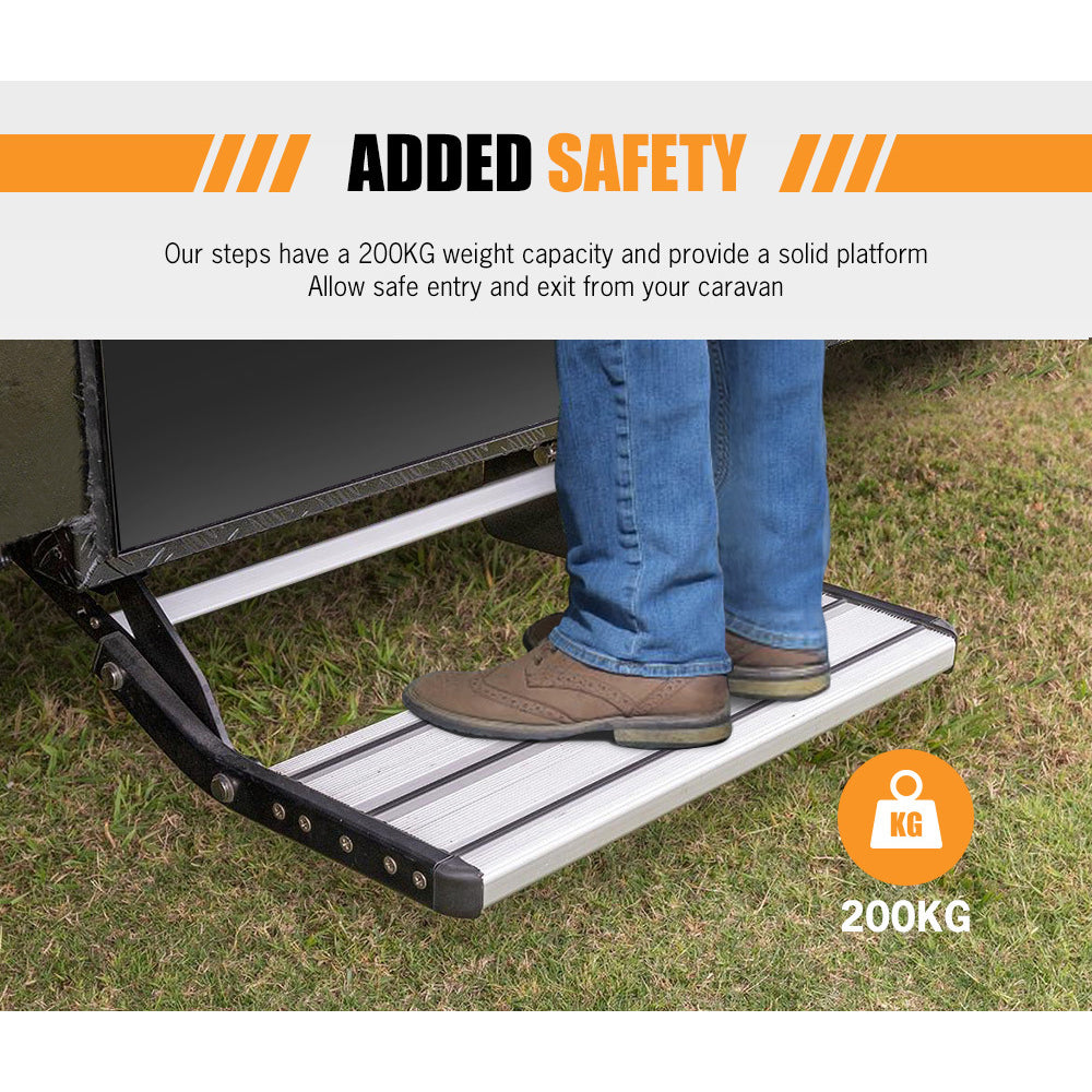 200KG Heavy Duty Caravan Step Folding Pull Out Portable RV Camper Trailer Tools V201-DP240132