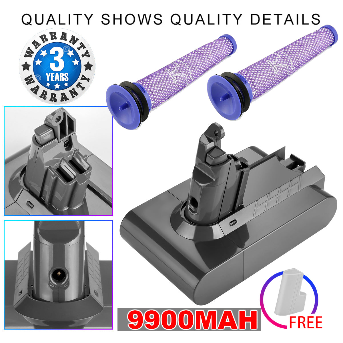 9900MAH For Dyson V6 Battery SV03 SV04 SV09 DC58 DC59 DC61 DC62 DC74 v6 Animal V201-DP240137