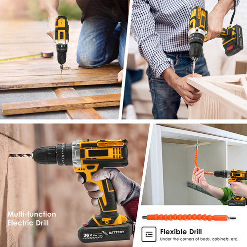 36VF BRUSHLESS HEAVY DUTY CORDLESS DRILL IMPACT DRIVER KIT HAMMER +2 BATTERY Box V201-DRIL0048VF8AU