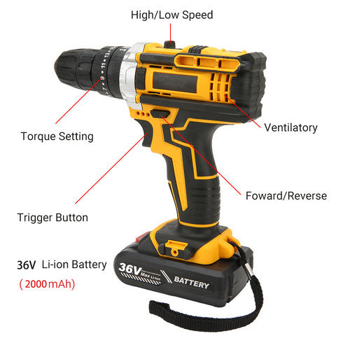 36VF BRUSHLESS HEAVY DUTY CORDLESS DRILL IMPACT DRIVER KIT HAMMER +2 BATTERY Box V201-DRIL0048VF8AU