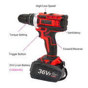 Cordless Drill w/2 Battery Heavy Duty Impact Driver Kit Brushless Hammer Set V201-DRIL0088VF8AU