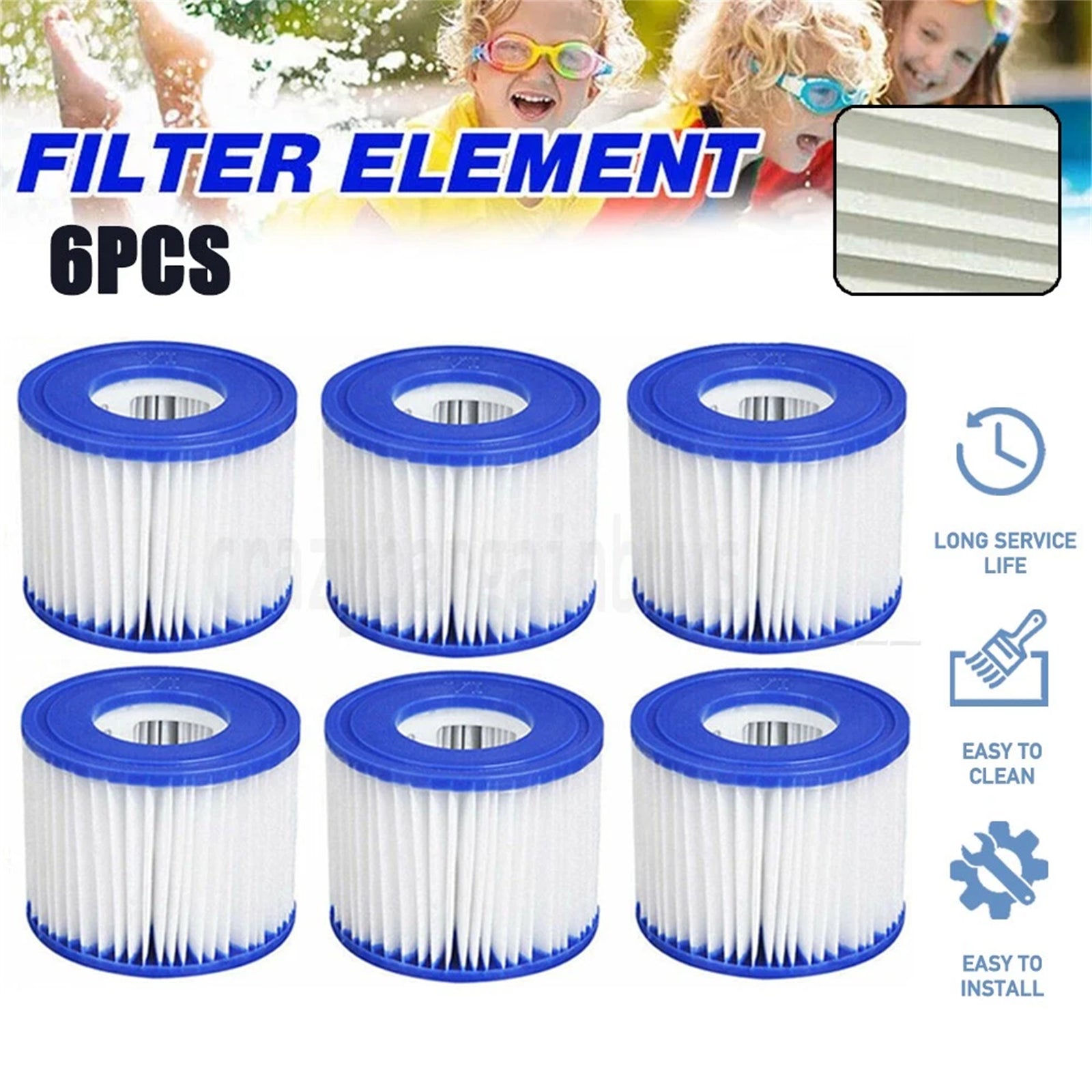 6PCS Replacement Bestway VI Filter Cartridge Inflatable Lay-Z-Spa Filters 58323 V201-EBA0008BU8AU