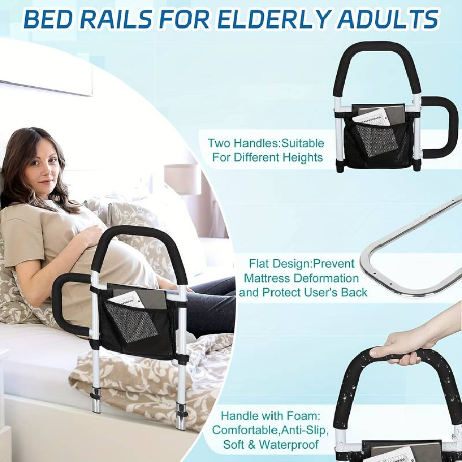 Bed Rail Safety Assist Rail for Elderly Adults with Storage Pocket &Fixing Strap V201-EBA0062BL8AU