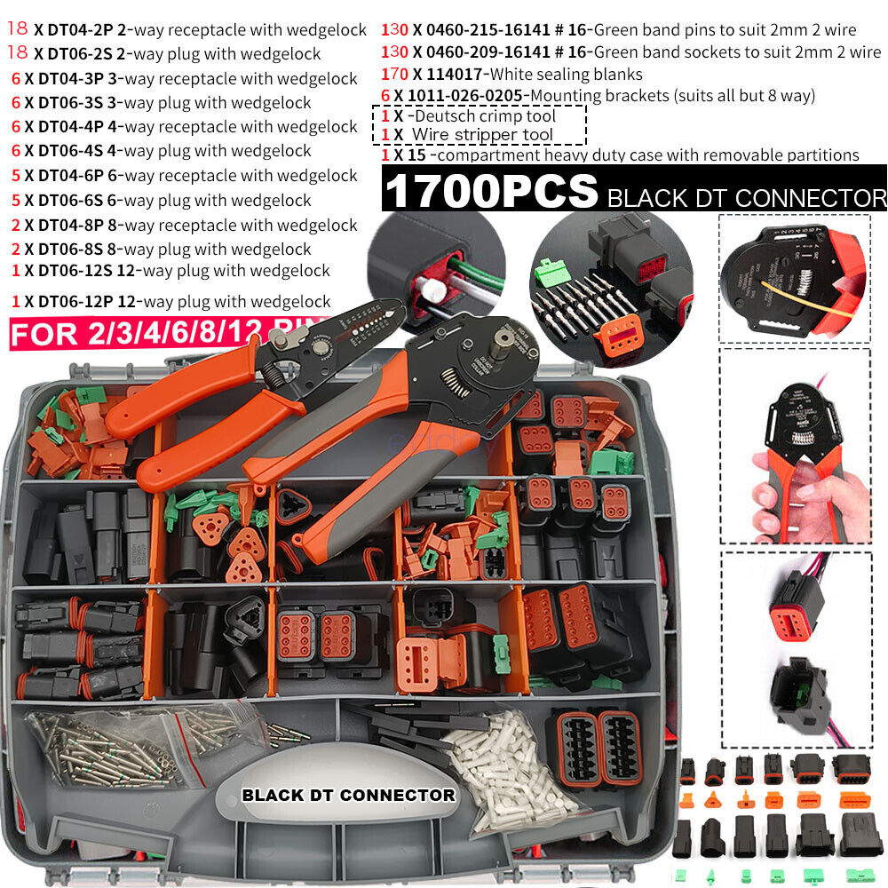 BLACK??1700X Deutsch DT Connector Kit Genuine Deutsch Crimp Tool Auto Marine V201-EBA0755BL8AU