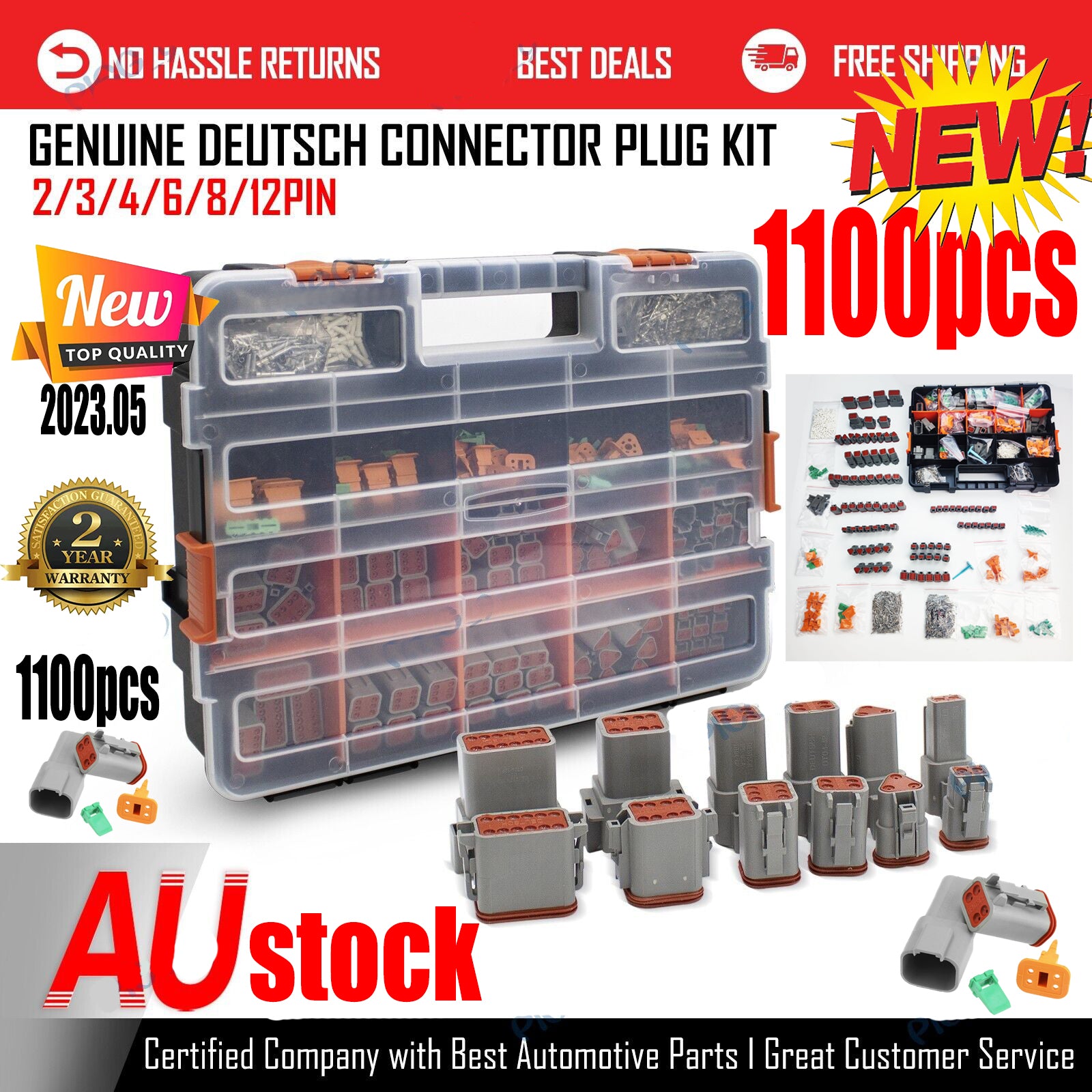 AU 1000 PCS Deutsch DT Connector Kit 14-16AWG Stamped Contacts 1100PCS UPGRADE V201-EBA1100BL8AU