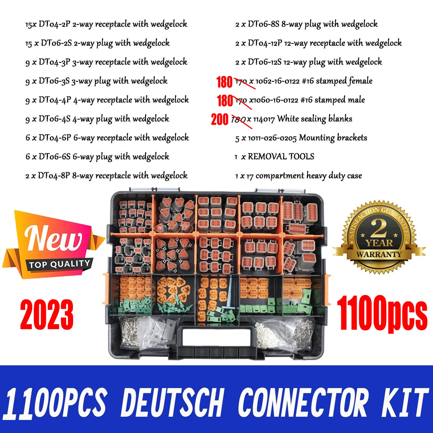 AU 1000 PCS Deutsch DT Connector Kit 14-16AWG Stamped Contacts 1100PCS UPGRADE V201-EBA1100BL8AU