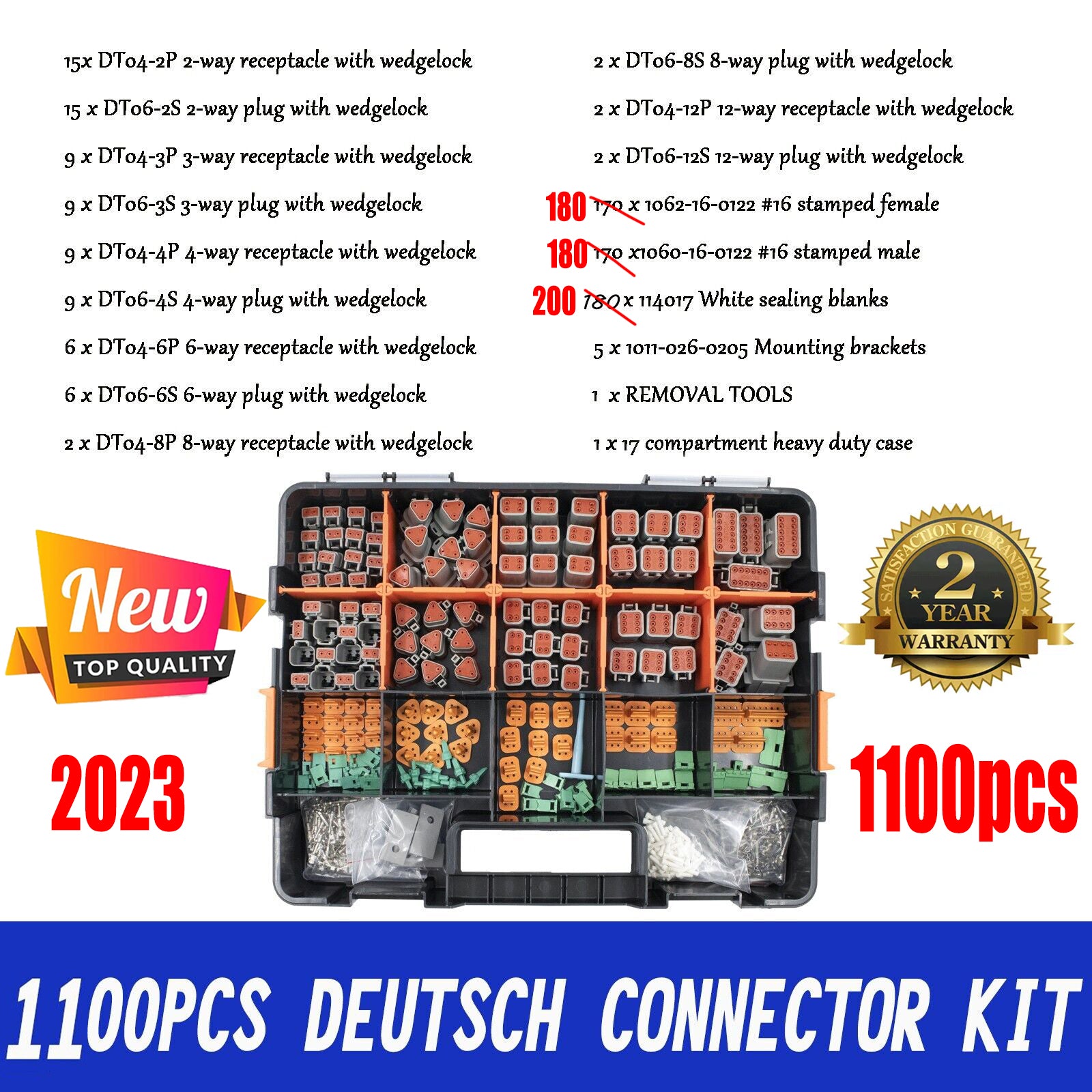 AU 1000 PCS Deutsch DT Connector Kit 14-16AWG Stamped Contacts 1100PCS UPGRADE V201-EBA1100BL8AU