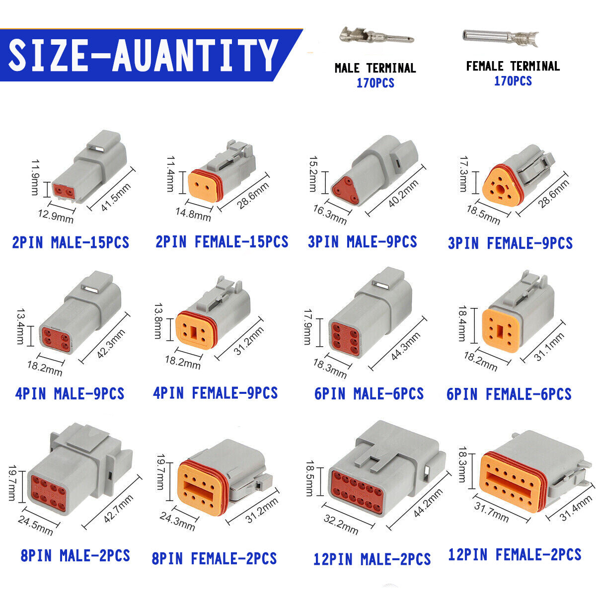 1700PCS Deutsch DT Connector DEUTSCH DT CONNECTOR PLUG KIT AU STOCK Connector V201-EBA1200BL8AU