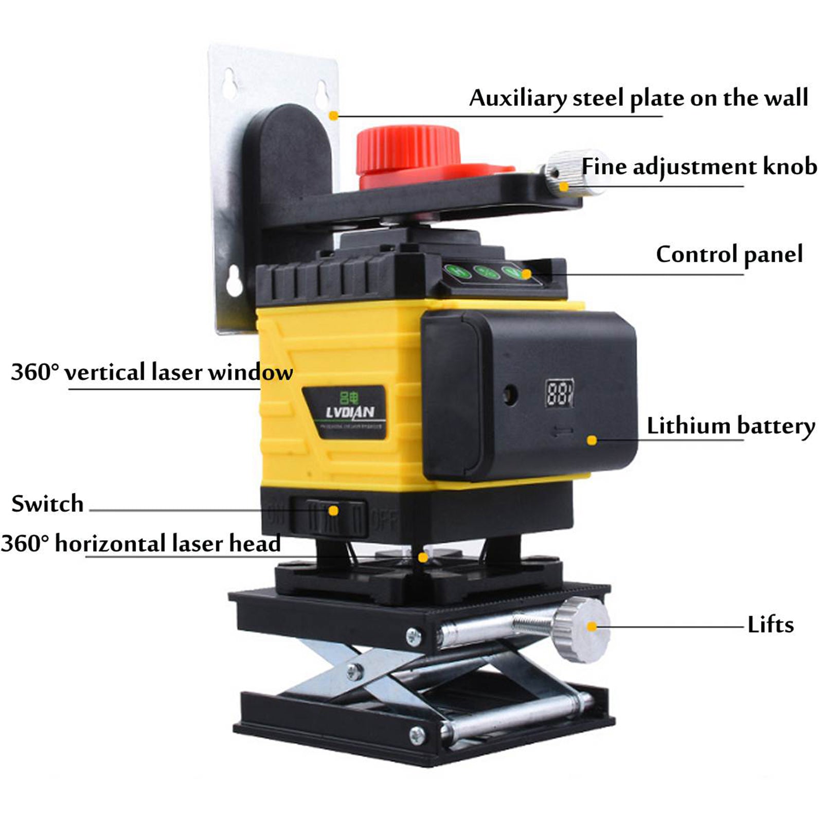 16 Line Laser Level 4D Green Light Auto Self Leveling 360 degree Rotary Cross V201-EBA1523BL8AU-4