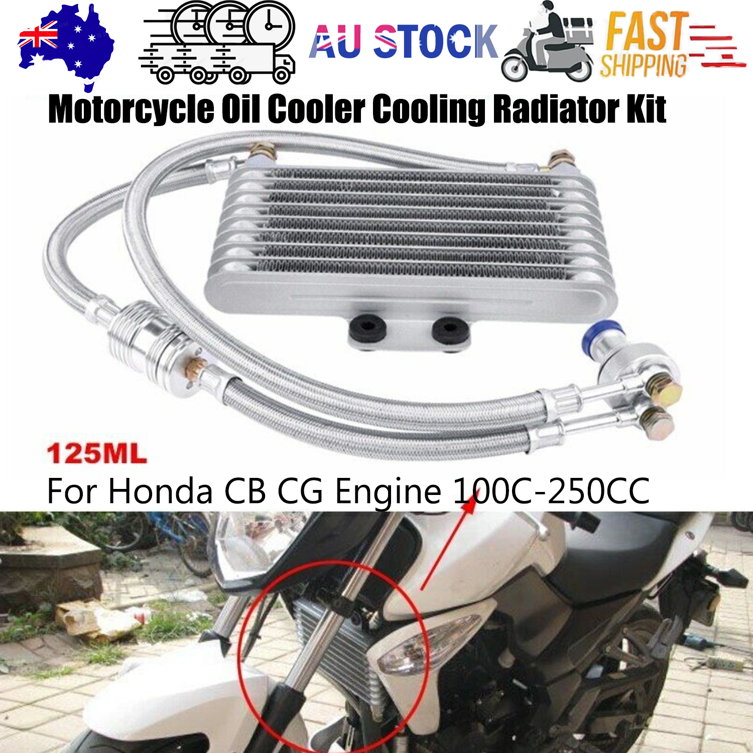 New 125ml Motorcycle Oil Cooler Cooling Radiator Kit For Honda CB CG 100CC-250CC V201-ECCSCOL-50CC-SLSC-AU