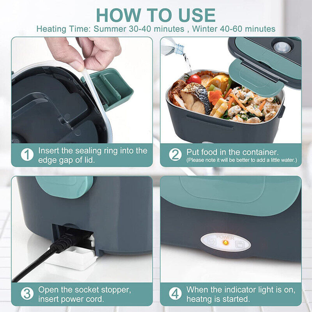 Electric Lunch Box Food Warmer Portable Leakproof Food Heater Car Home Picnic V201-ELB1222GR8AU