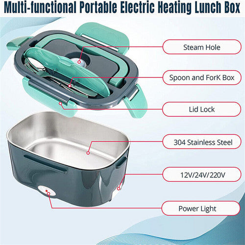 2 in1 Home Car Electric Lunch Box Stainless Steel Food Heating Bento Box AU Plug V201-ELB1222GR8AUF