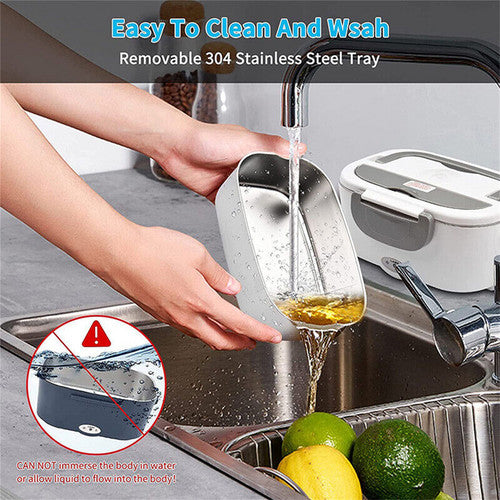 2 in1 Home Car Electric Lunch Box Stainless Steel Food Heating Bento Box AU Plug V201-ELB1222GR8AUF