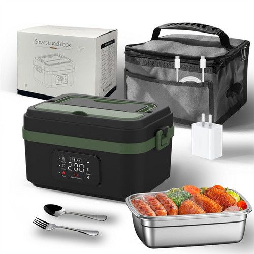 Portable 1L Cordless Electric Heated Lunch Box 16000mAh 60W 304 Stainless Steel Black&Green V201-ELB6080BGR8AU